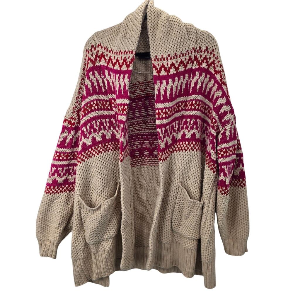 Lane Bryant Tan Red Fair Isle Cardigan Sweater Womens 18 20